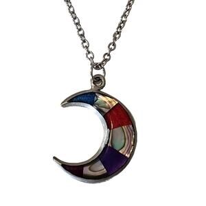 Abalone Moon Pendant Necklace on Silver Chain